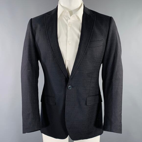 DOLCE & GABBANA Size 36 Navy Stripe Virgin Wool Sport Coat - Picture 1 of 11
